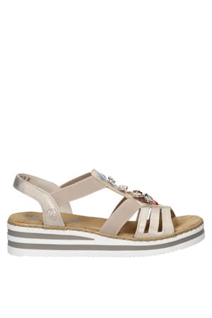 imitatieleren sandalen met sleehak beige