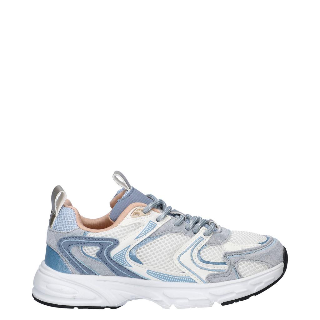 Wit en blauwe meisjes Nelson Kids sneakers van textiel en imitatieleer met veters