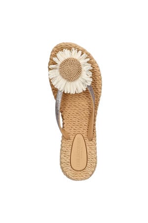 Cheerful teenslippers met 3d applicatie beige