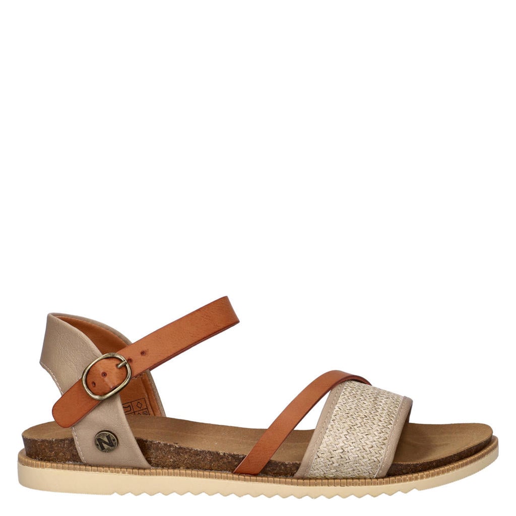 Cognac en beige dames Nelson imitatieleren sandalen met gesp