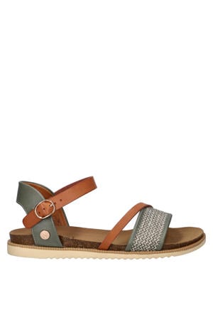 imitatieleren sandalen cognac/groen