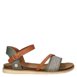 imitatieleren sandalen cognac/groen