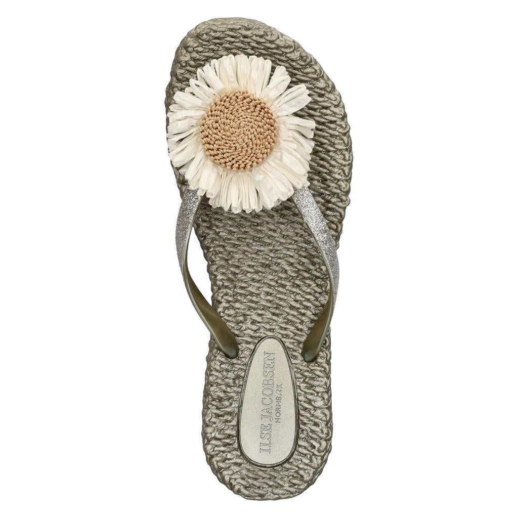 Gouden dames Ilse Jacobsen Cheerful teenslippers met 3d applicatie van rubber