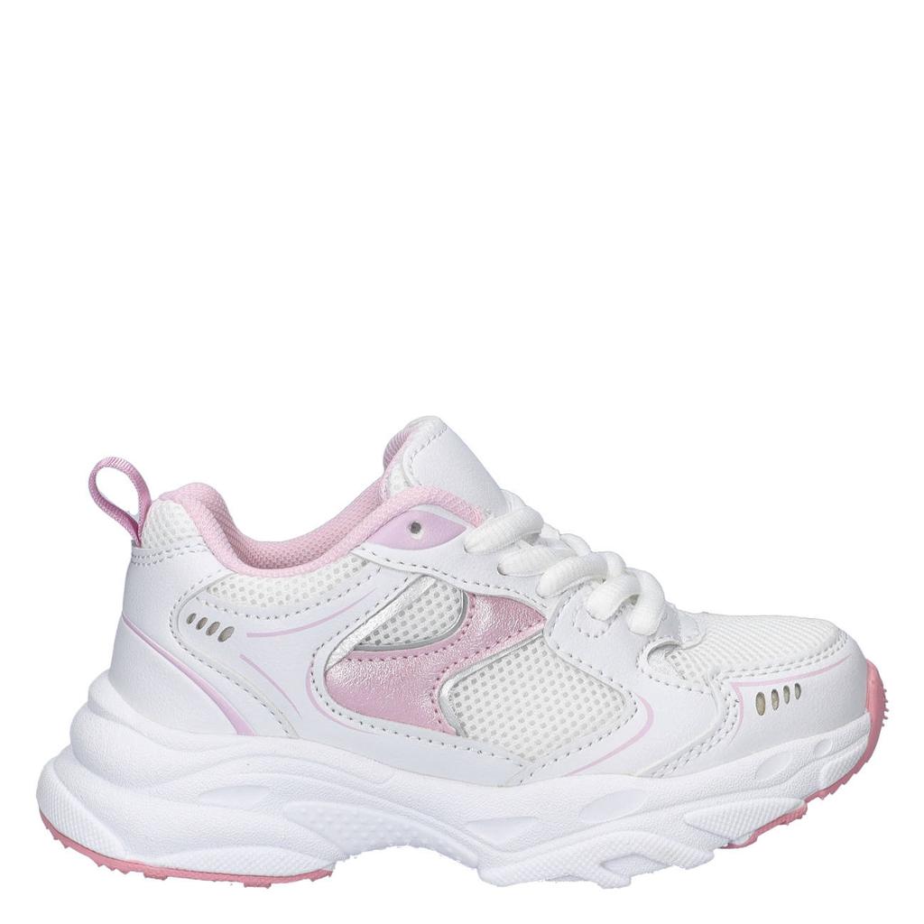 Wit en roze meisjes Nelson Kids chunky sneakers van imitatieleer met veters