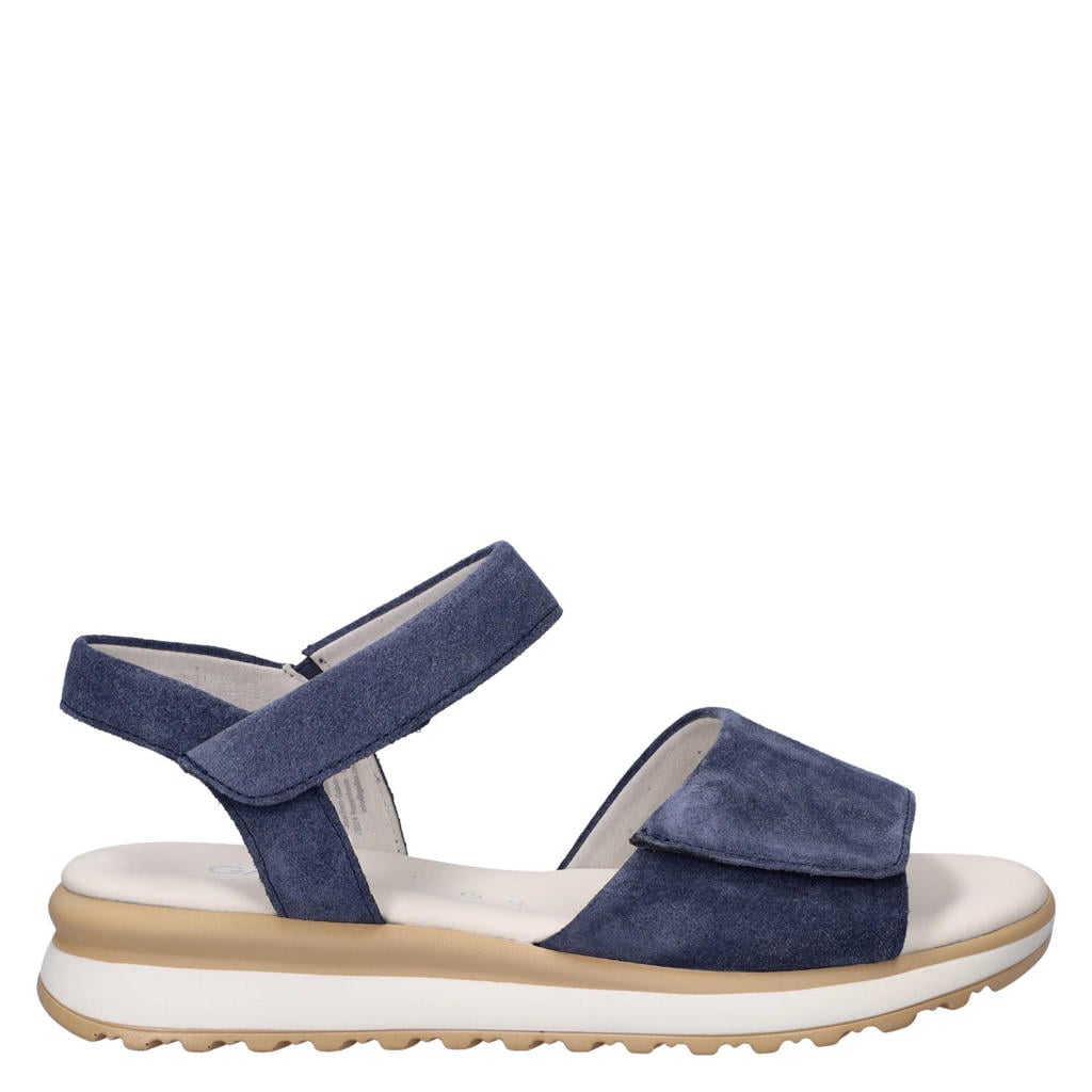 Blauwe dames Gabor suède sandalen met klittenband