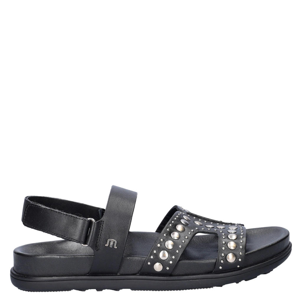 Zwarte dames Maruti Elora leren sandalen met klittenband