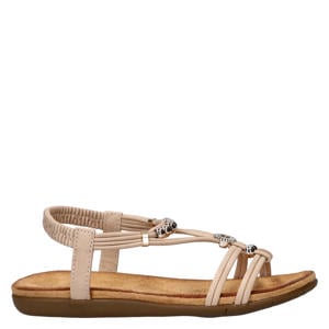 suède sandalen met kraaltjes - beige