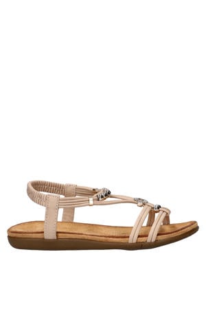 suède sandalen met kraaltjes - beige