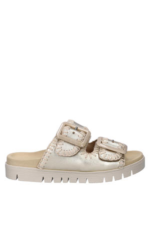 leren slippers met profielzool goud