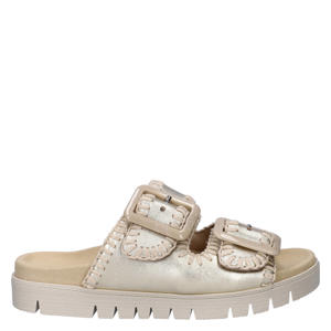 leren slippers met profielzool goud