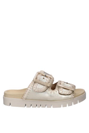 leren slippers met profielzool goud