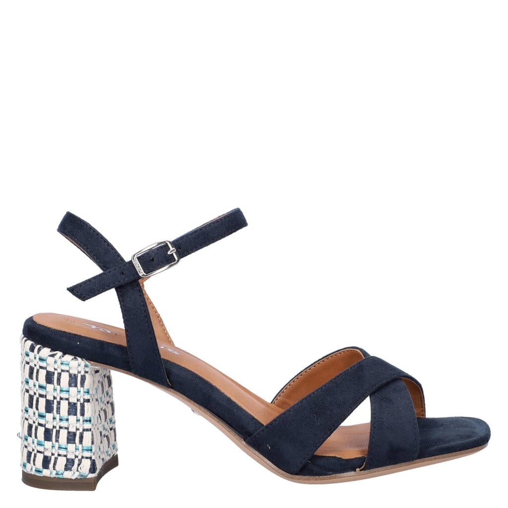 Blauwe dames Tamaris sandalen met blokhak van suède met gesp