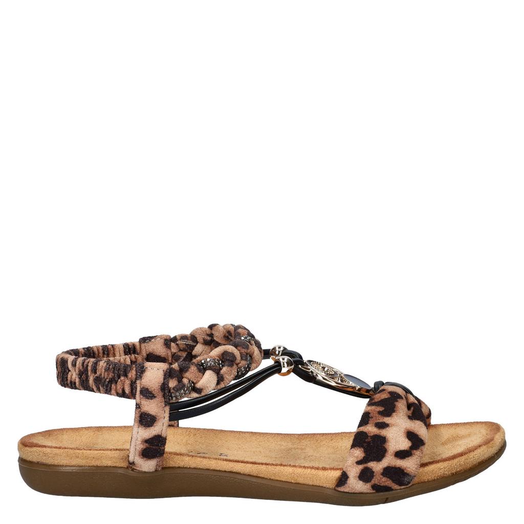 Beige en zwarte dames Dolcis suèdelook sandalen - met panterprint