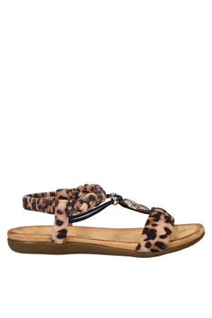 suèdelook sandalen met panterprint - beige/zwart