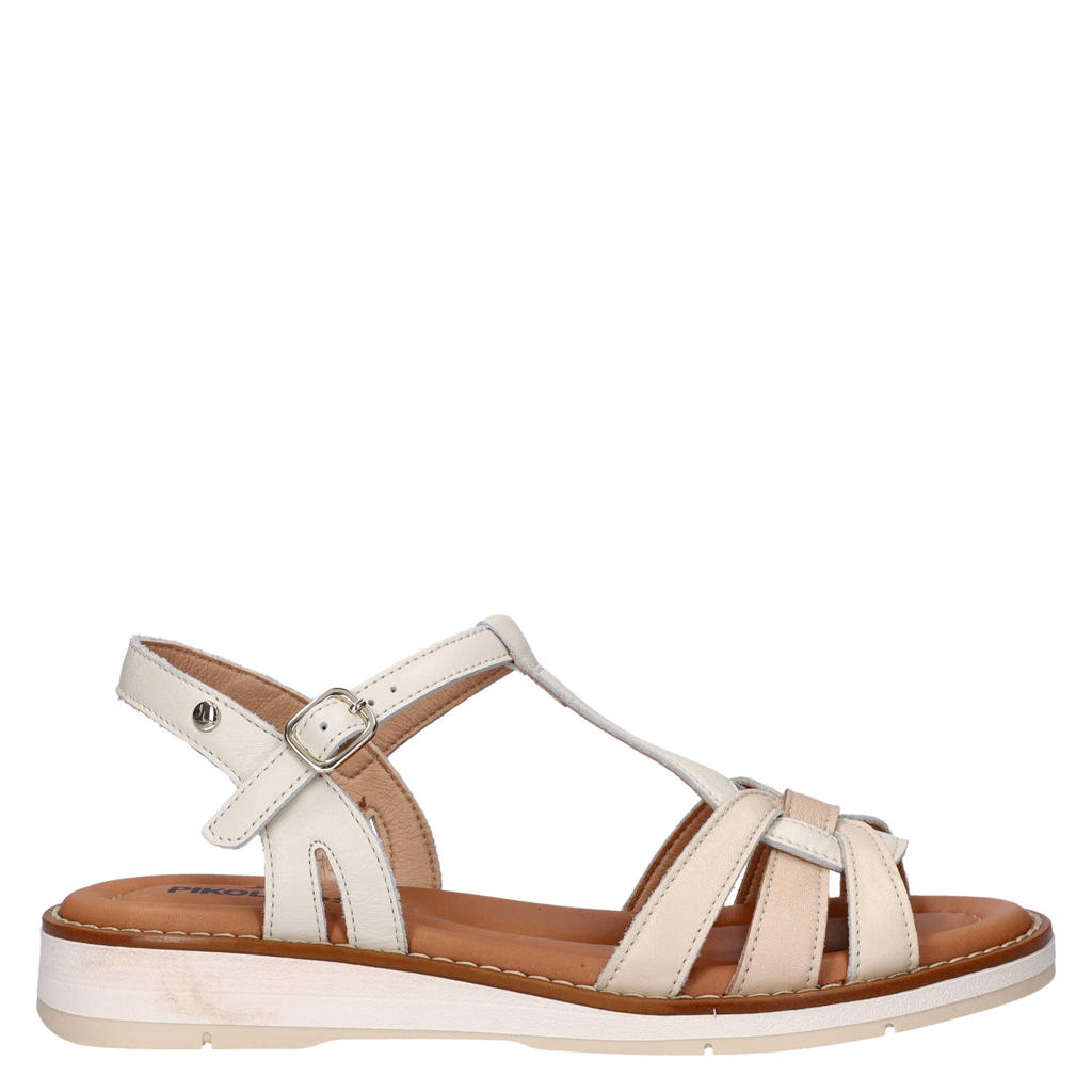 Ecru dames Pikolinos Roquetas leren sandalen met sleehak met gesp