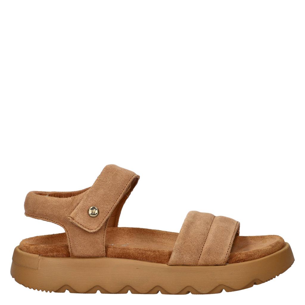 Cognackleurige dames Panama Jack Bety suède sandalen met klittenband