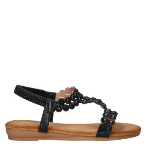 imitatieleren sandalen met strass steentjes zwart