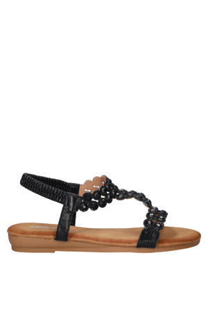 imitatieleren sandalen met strass steentjes zwart