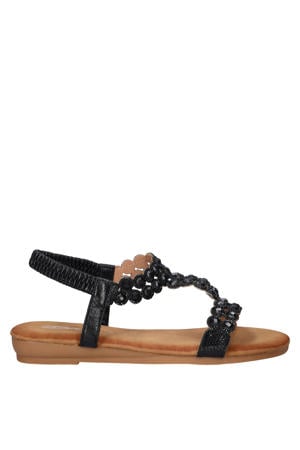 imitatieleren sandalen met strass steentjes zwart