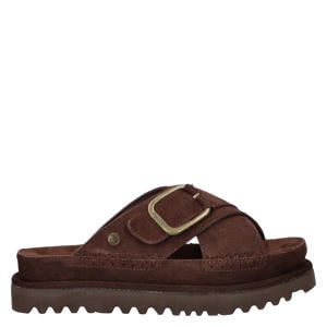 suède slippers met plateauzool bruin