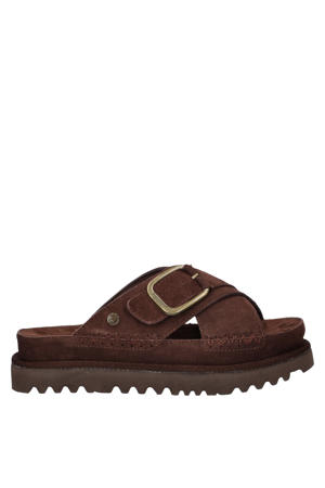 suède slippers met plateauzool bruin