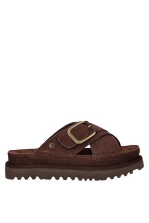 suède slippers met plateauzool bruin