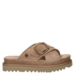 suède slippers met plateauzool zand
