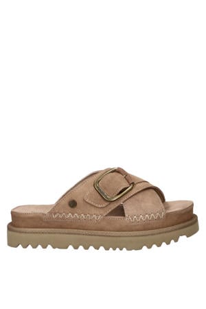 suède slippers met plateauzool zand