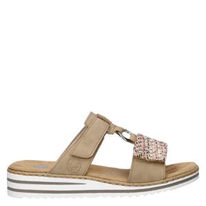 imitatieleren slippers met klittenband en sleehak beige