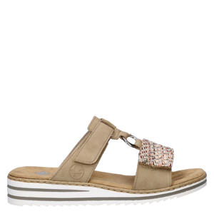 imitatieleren slippers met klittenband en sleehak beige