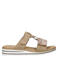 Rieker imitatieleren slippers met klittenband en sleehak beige