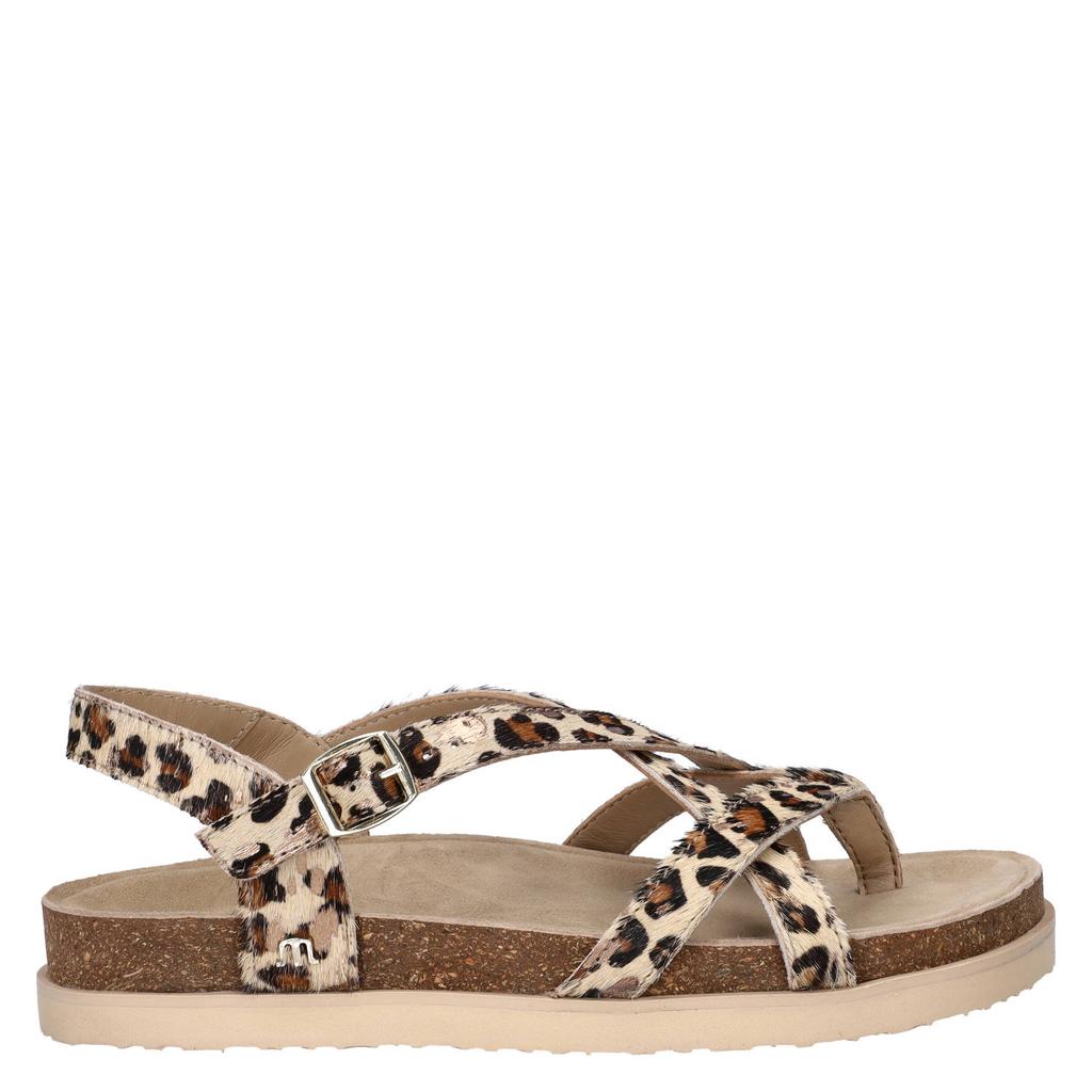 Beige en zwarte dames Maruti Fae sandalen van leer met ponyhair met gesp en panterprint