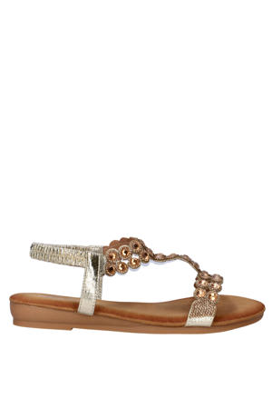 imitatieleren sandalen met strass steentjes goud