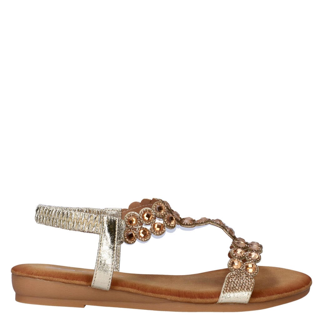 Gouden dames Dolcis imitatieleren sandalen met strass steentjes