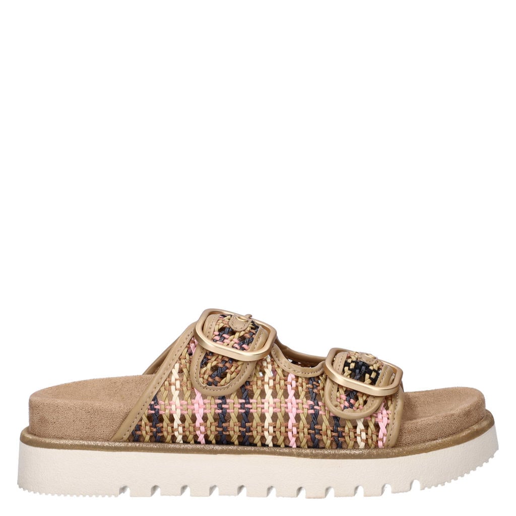 Beige en roze dames Nelson slippers met gehaakt