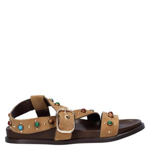 suède sandalen met studs bruin