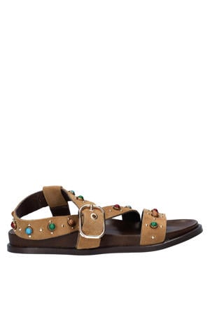 suède sandalen met studs bruin