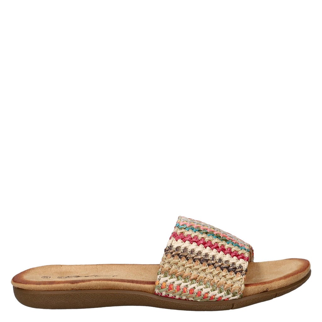 Bruin en lichtbruine dames Dolcis slippers met gevlochten meerkleurig
