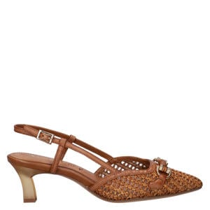 leren slingback pumps met hak cognac