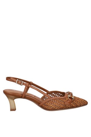 leren slingback pumps met hak cognac