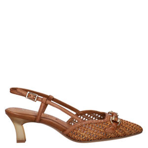 leren slingback pumps met hak cognac