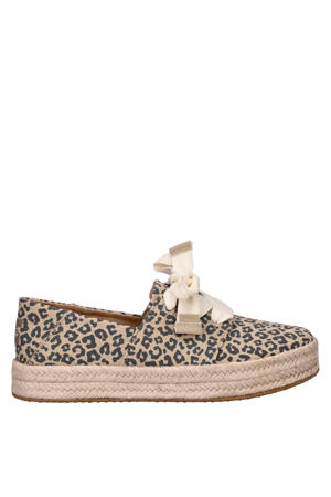 Carolina Lace up katoenen espadrilles met plateauzool beige/zwart