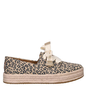 Carolina Lace up katoenen espadrilles met plateauzool beige/zwart