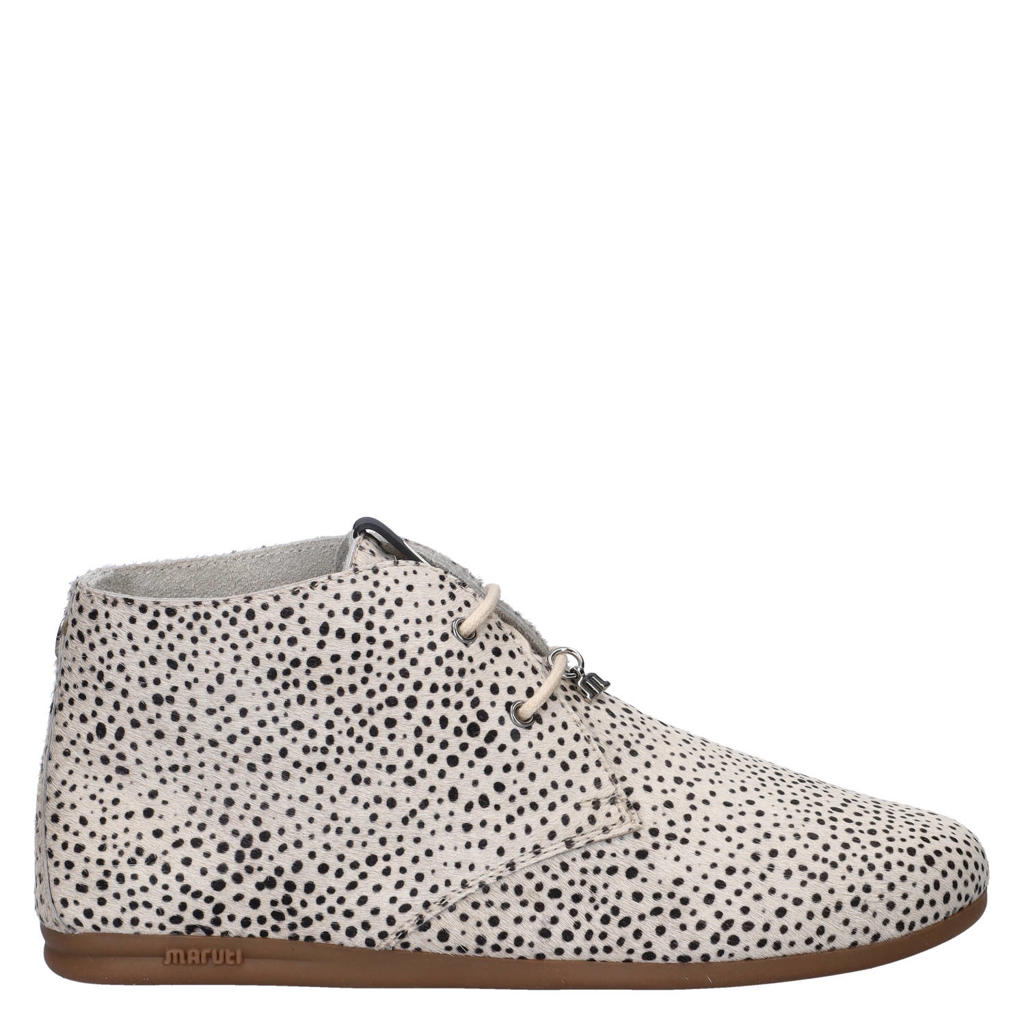 Ecru en zwarte dames Maruti Gimlet veterboots met ponyhair