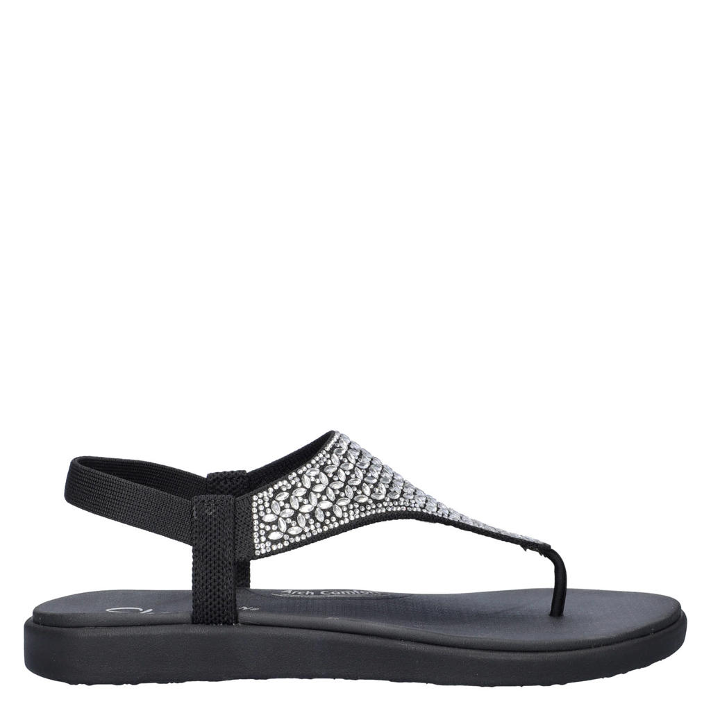 Zwarte dames Skechers Meditation Luxe sandalen met strass steentjes