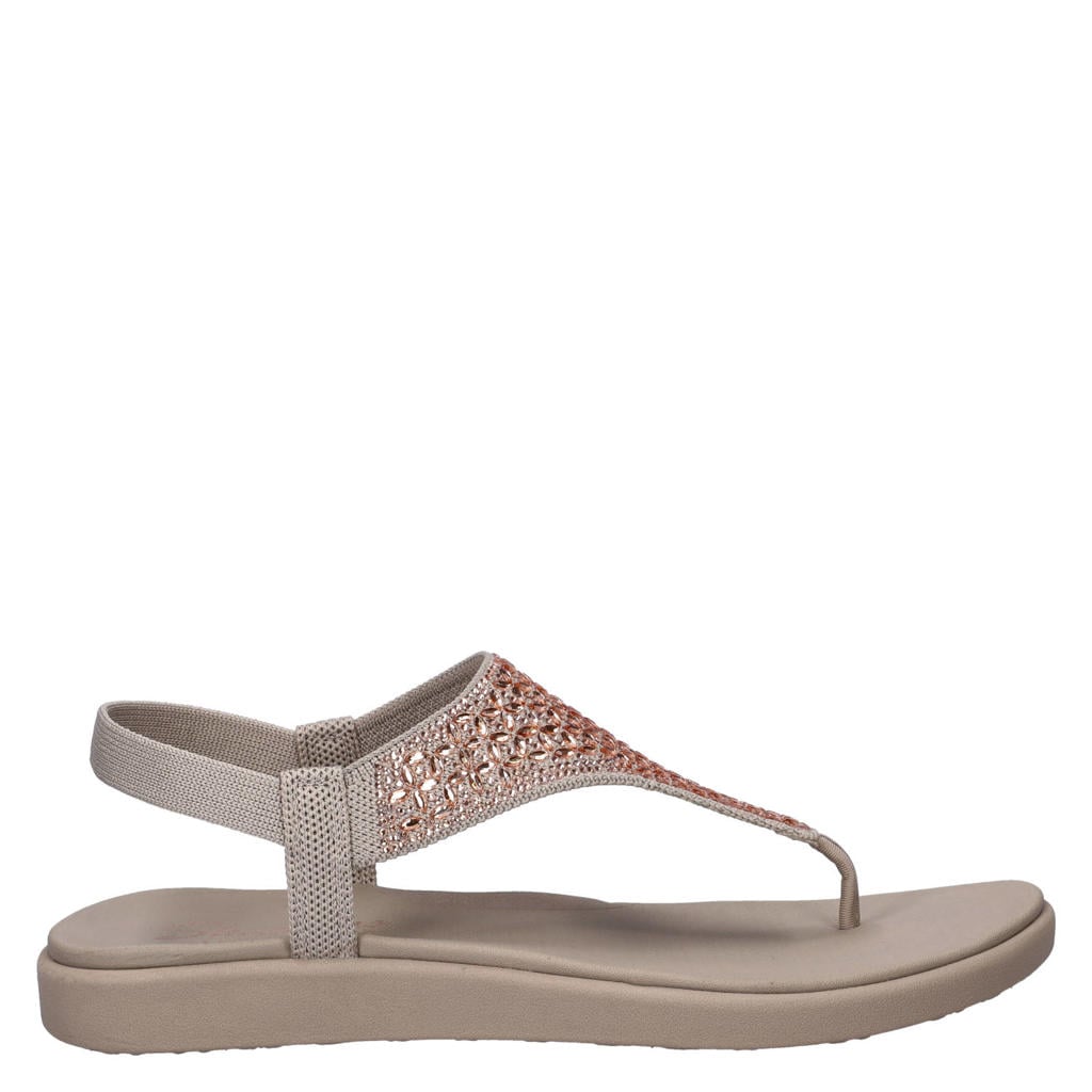 Taupe dames Skechers Meditation Luxe sandalen van textiel