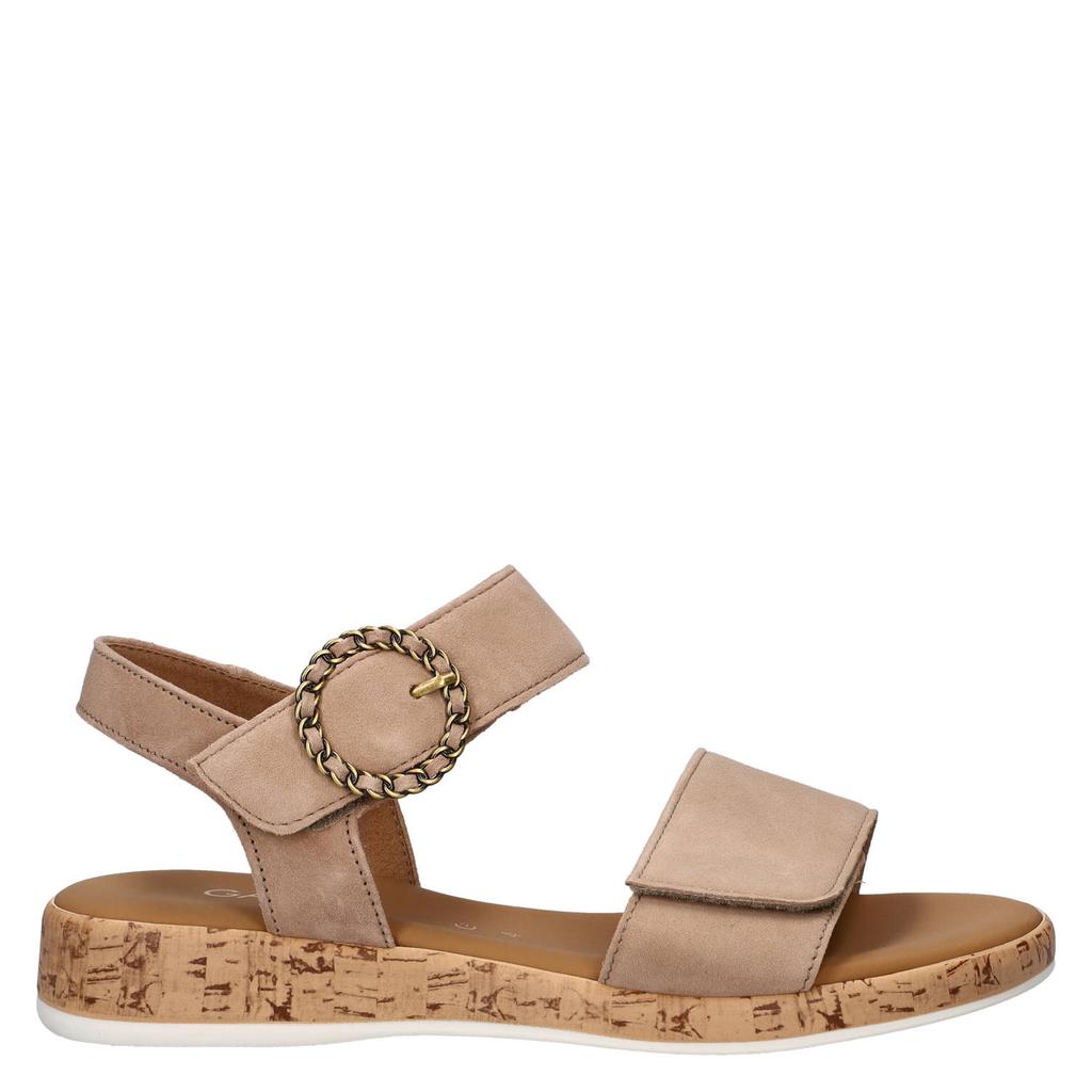 Zandkleurige dames Gabor suède sandalen met klittenband