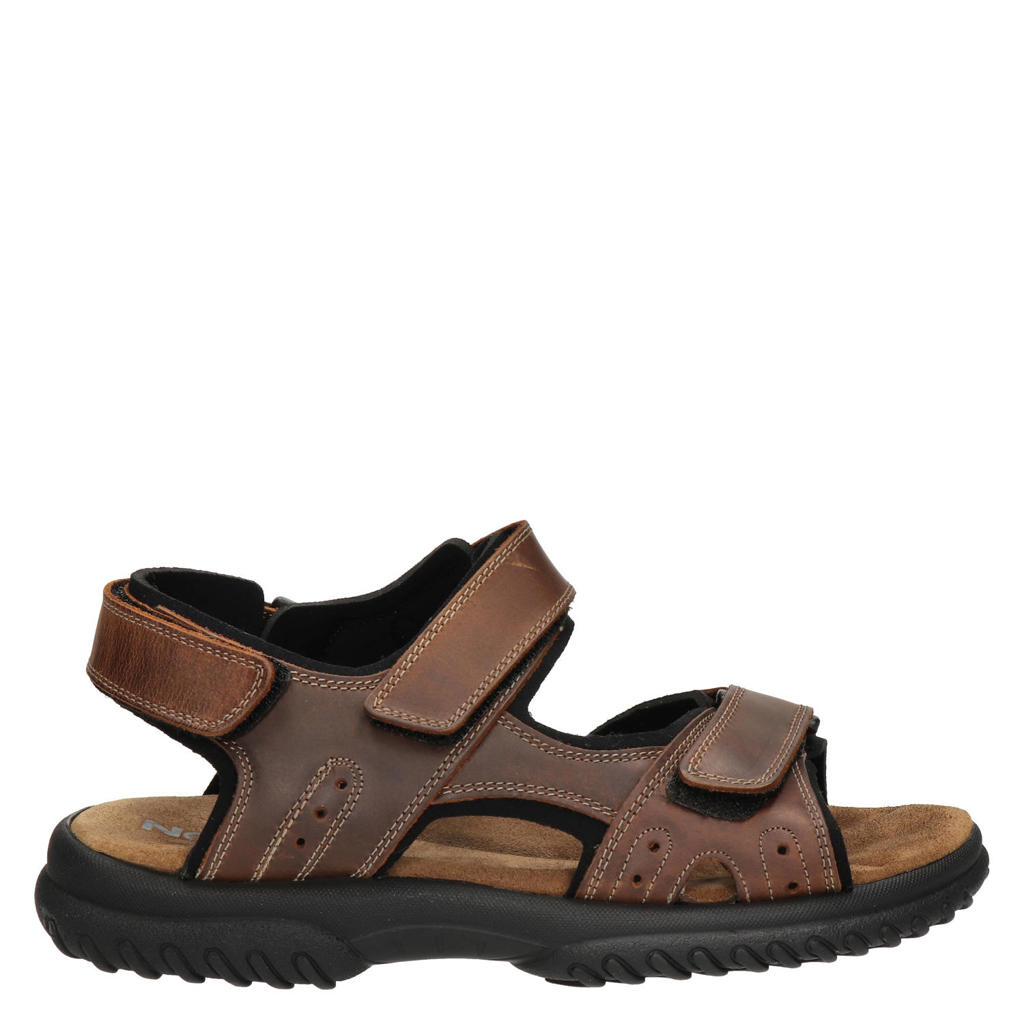Bruine dames Nelson leren sandalen met profielzool met klittenband