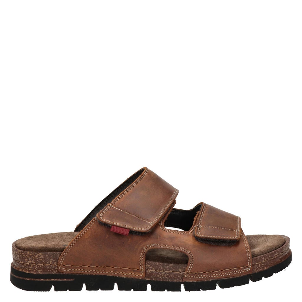 Cognackleurige heren Nelson leren slippers
