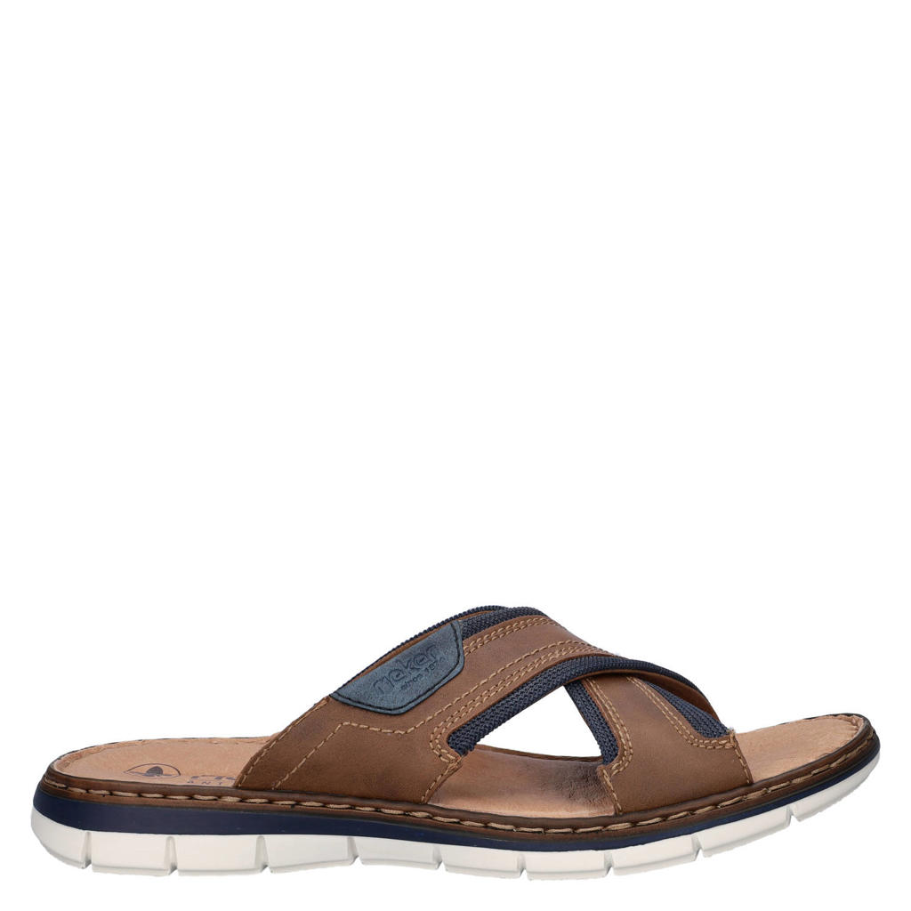 Bruine heren Rieker imitatieleren slippers